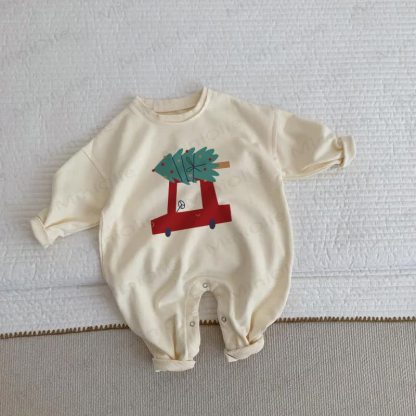 Baby Toddler Christmas Tree Car Beige Romper - Beige - 2-3T - image 1