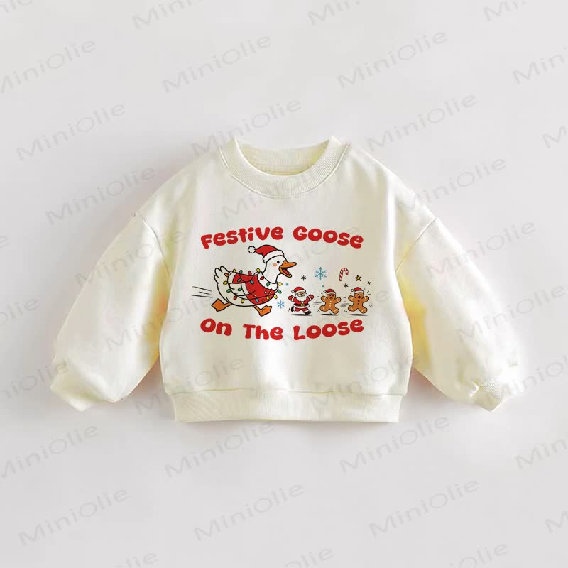 FESTIVE GOOSE ON THE LOOSE Baby Toddler Cream Sweatshirt - Cream - 3-5T - image 1