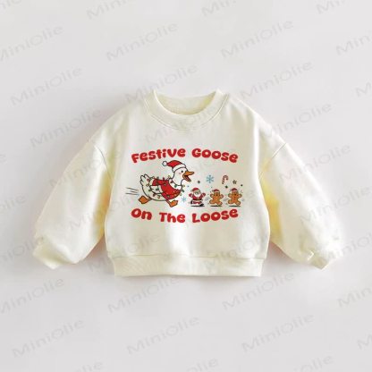 FESTIVE GOOSE ON THE LOOSE Baby Toddler Cream Sweatshirt - Cream - 3-5T - image 1