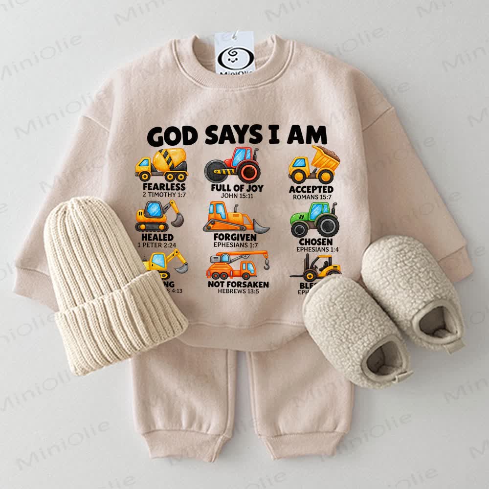 GOD SAYS I AM Baby Tractors 2-piece Beige Set - Beige - 2-3T - image 1
