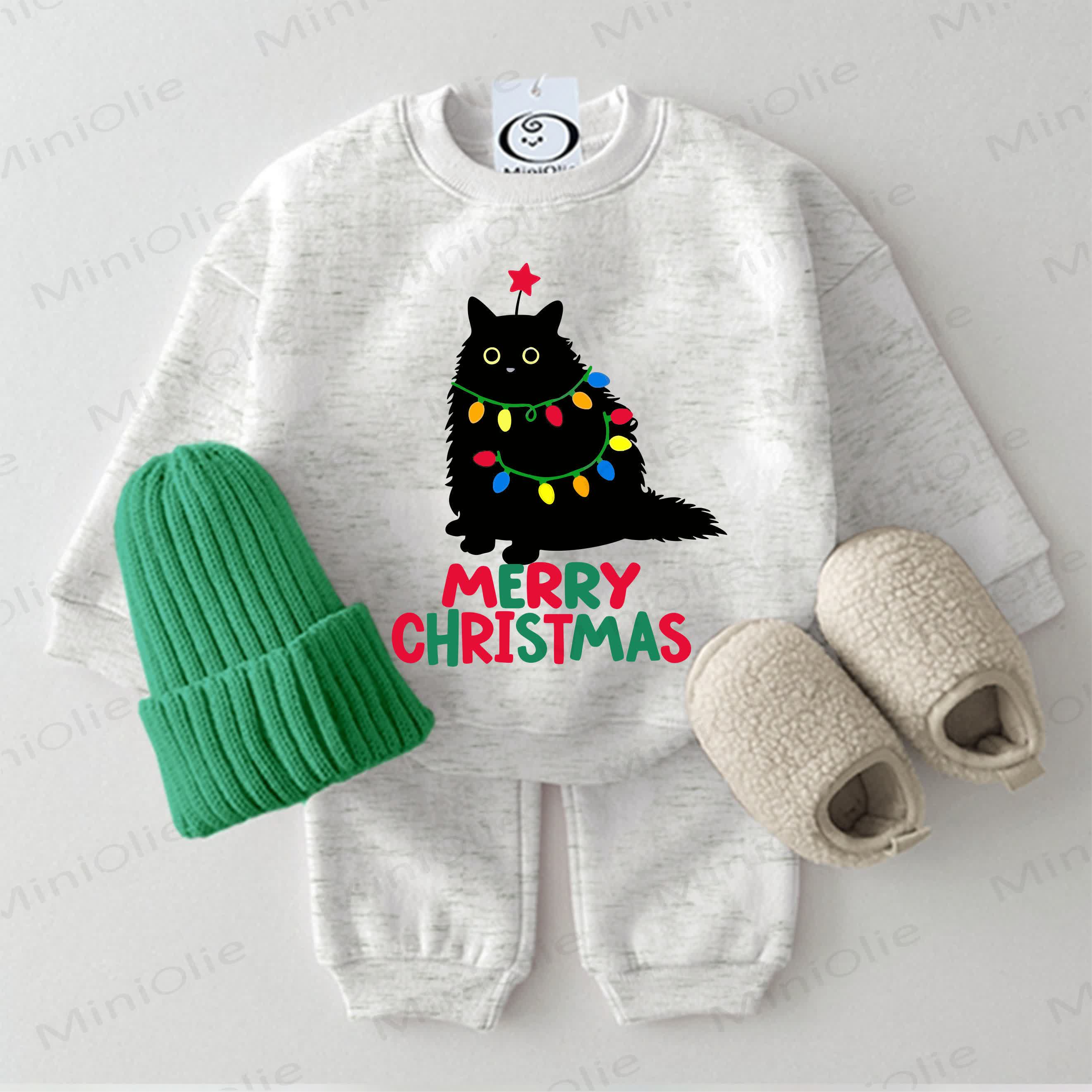 MERRY CHRISTMAS Baby Kitten Light Grey Sweatshirt 2-piece Set - Light Grey - 2-3T - image 1