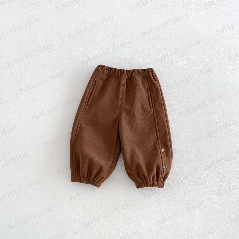 Toddler Cartoon Embroidery Corduroy Pants - Brown - 6-7T - image 2