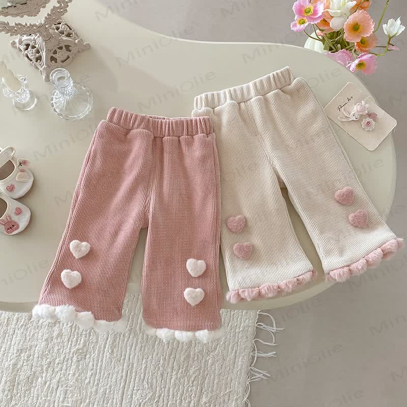 Toddler Baby Girl Heart Applique Fleece Pants - image 1