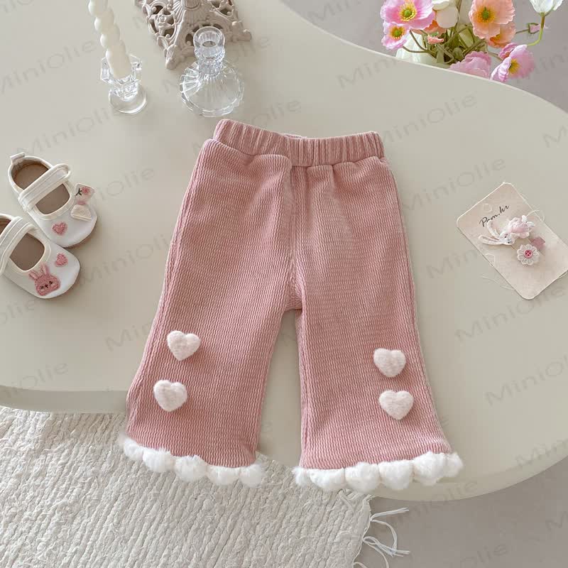 Toddler Baby Girl Heart Applique Fleece Pants - Pink - 4-5T - image 2