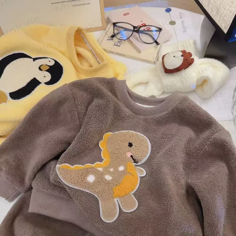 Toddler Cartoon Patch Plush Fleece 2-piece Lounge Set - Brown - 10-11T - image 3