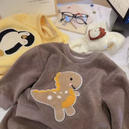Toddler Cartoon Patch Plush Fleece 2-piece Lounge Set - Brown - 10-11T - image 3