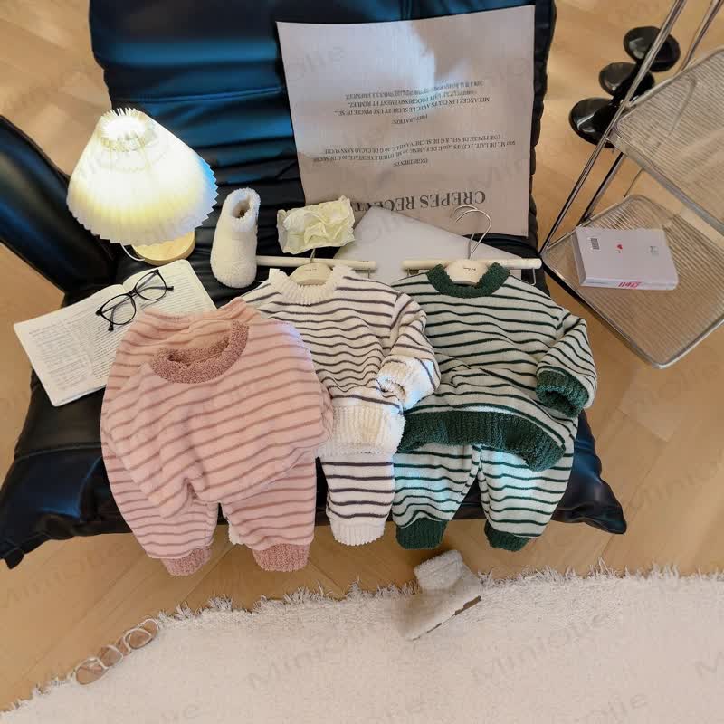 Toddler Striped Plush Pullover 2-piece Loungewear Set - image 1
