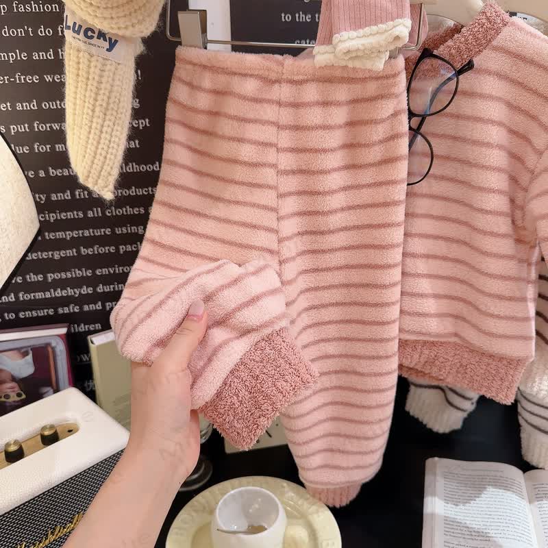 Toddler Striped Plush Pullover 2-piece Loungewear Set - image 10