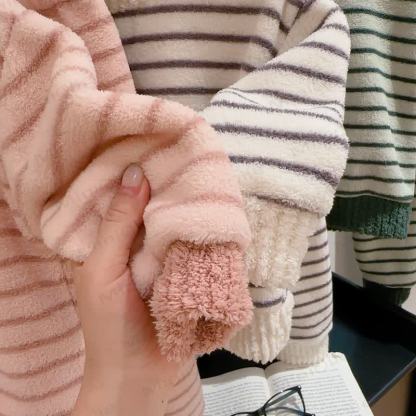 Toddler Striped Plush Pullover 2-piece Loungewear Set - image 7