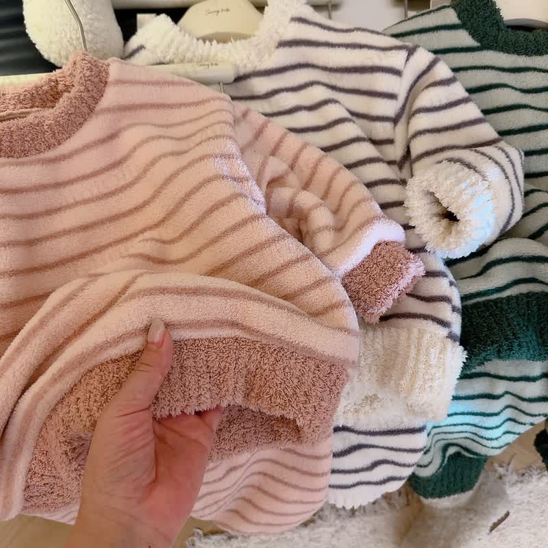 Toddler Striped Plush Pullover 2-piece Loungewear Set - image 9