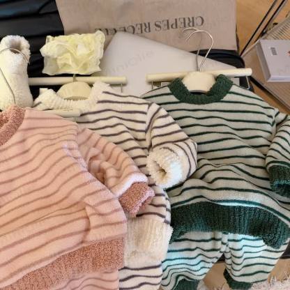 Toddler Striped Plush Pullover 2-piece Loungewear Set - image 6