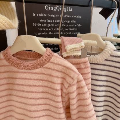 Toddler Striped Plush Pullover 2-piece Loungewear Set - image 5