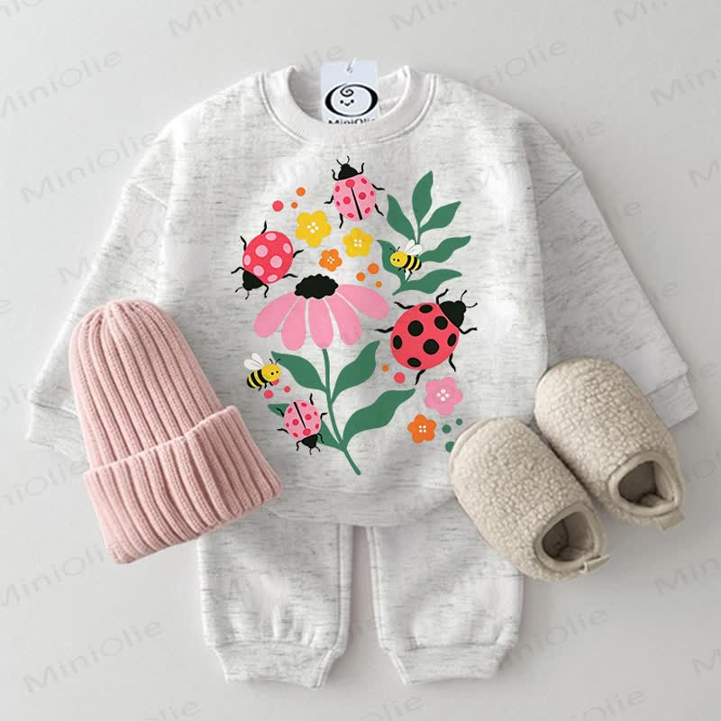 Baby Flower and Insects Print Light Grey Sweatshirt 2-piece Set - Light Grey - 2-3T - image 1