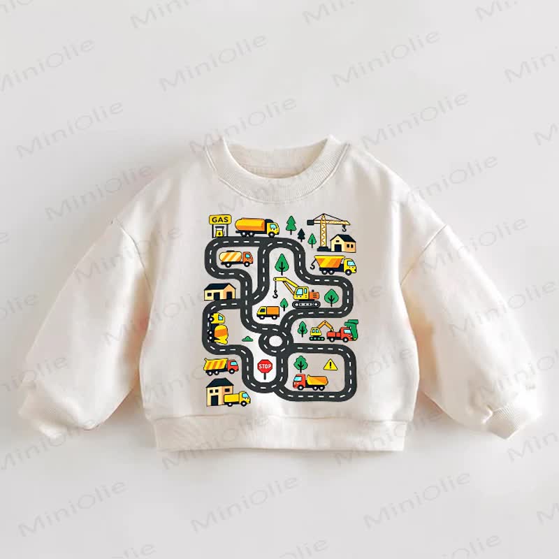 Baby Toddler Road and Construction Vehicle Print Cream Sweatshirt - Cream - 3-5T - image 1