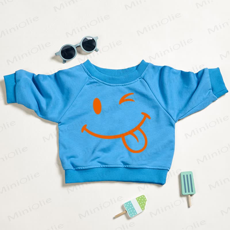 Baby Toddler Mischievous Face Blue Sweatshirt - Blue - 3-5T - image 1