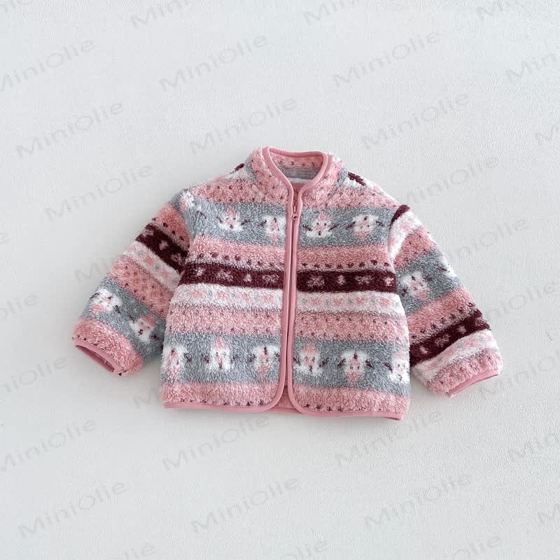 Baby Toddler Girl Stripe Fleece Zip Outerwear - Pink - 6-7T - image 3