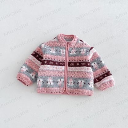 Baby Toddler Girl Stripe Fleece Zip Outerwear - Pink - 6-7T - image 3