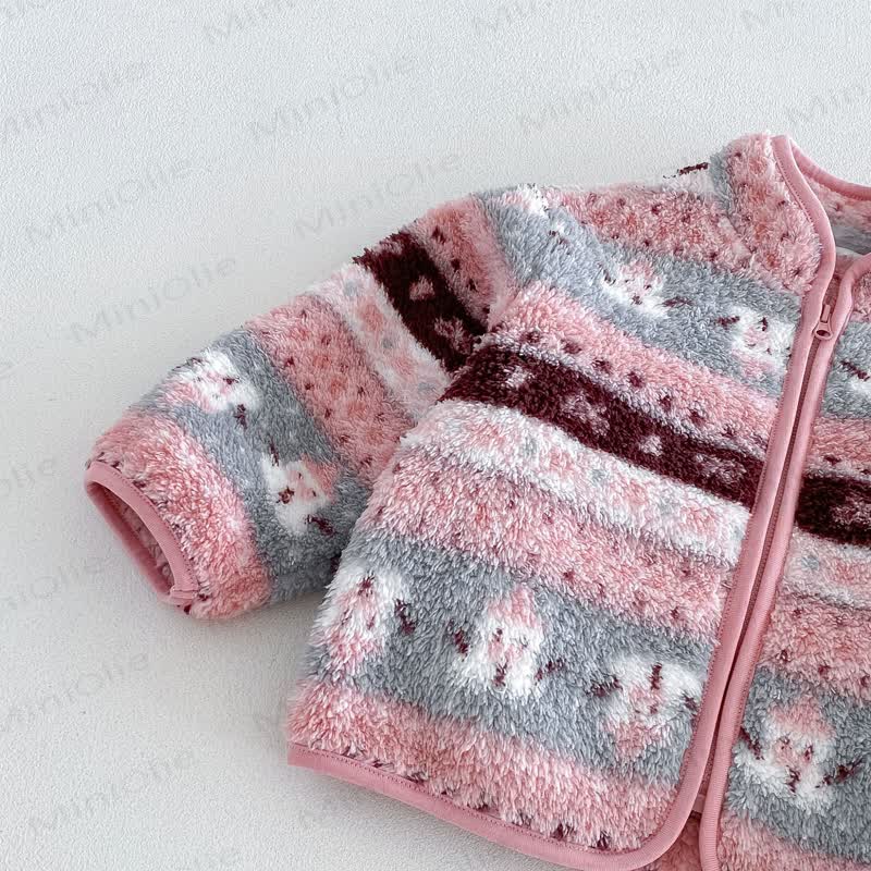 Baby Toddler Girl Stripe Fleece Zip Outerwear - image 7