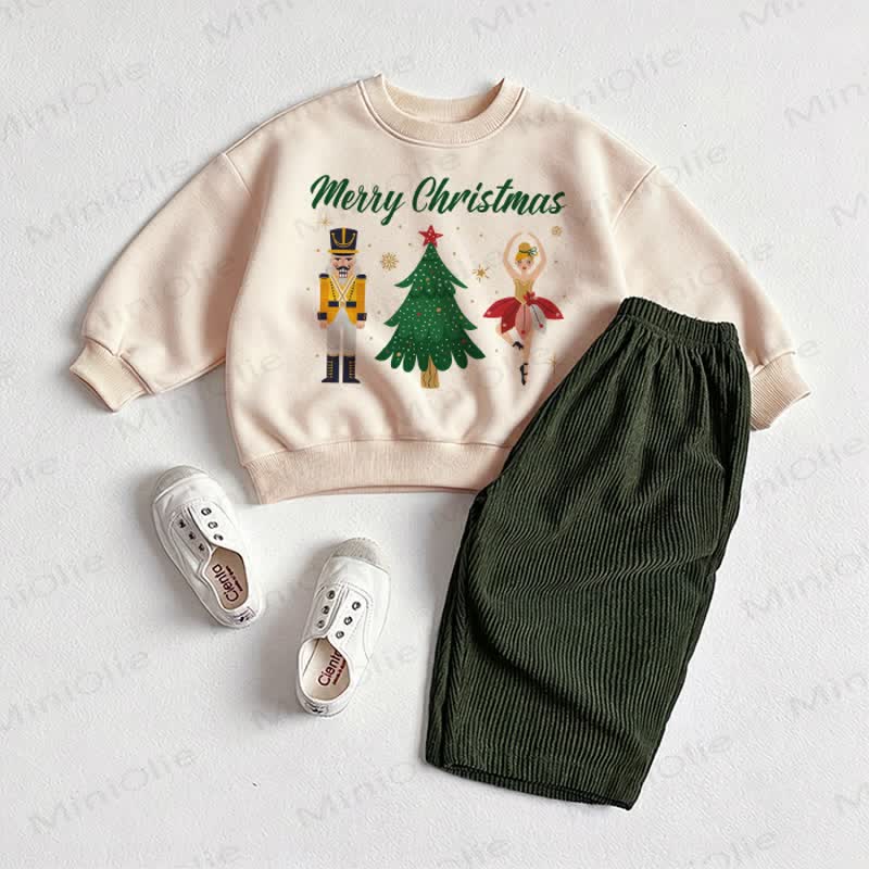 MERRY CHRISTMAS Baby Sweartshirt and Pants 2-piece Set - Beige&Green - 2-3T - image 1