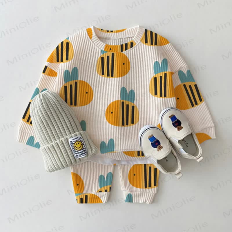 Baby White Bee Waffle 2-piece Set - White - 2-3T - image 1