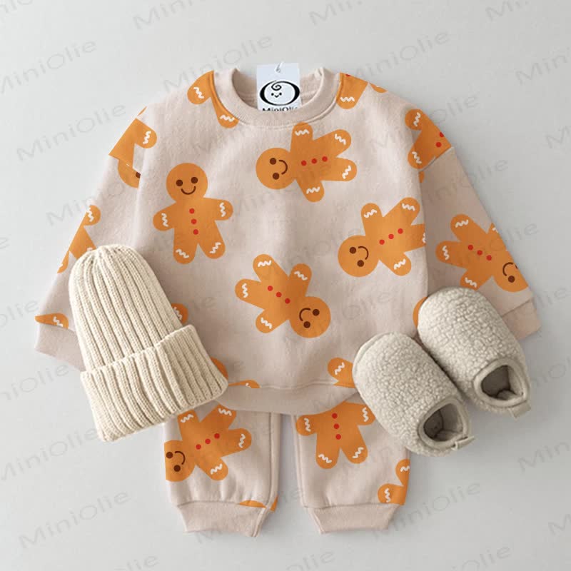 Baby Beige Gingerbread Man Print 2-piece Set - Beige - 3-5T - image 1