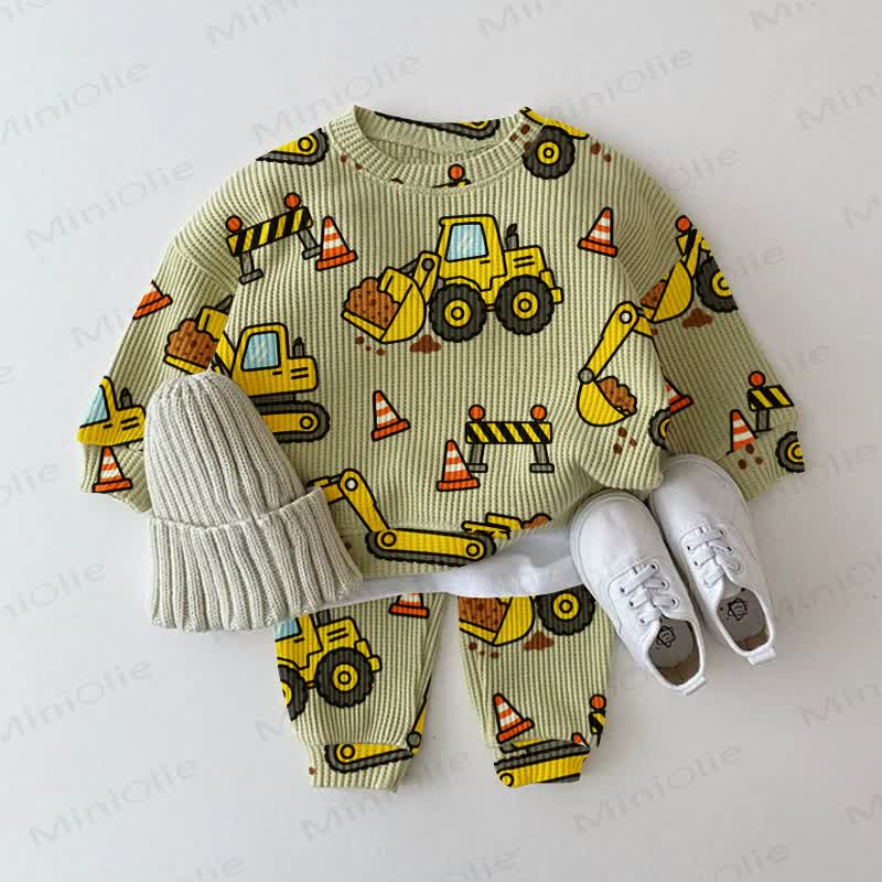 Baby Green Construction Vehicle Waffle 2-piece Set - Green - 2-3T - image 1