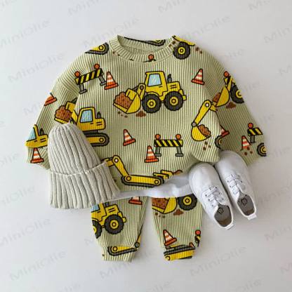 Baby Green Construction Vehicle Waffle 2-piece Set - Green - 2-3T - image 1