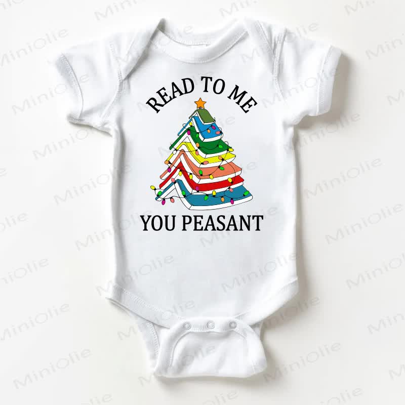 READ TO ME YOU PEASANT Baby Book Christmas Tree White Bodysuit - White - 18-24M - image 1