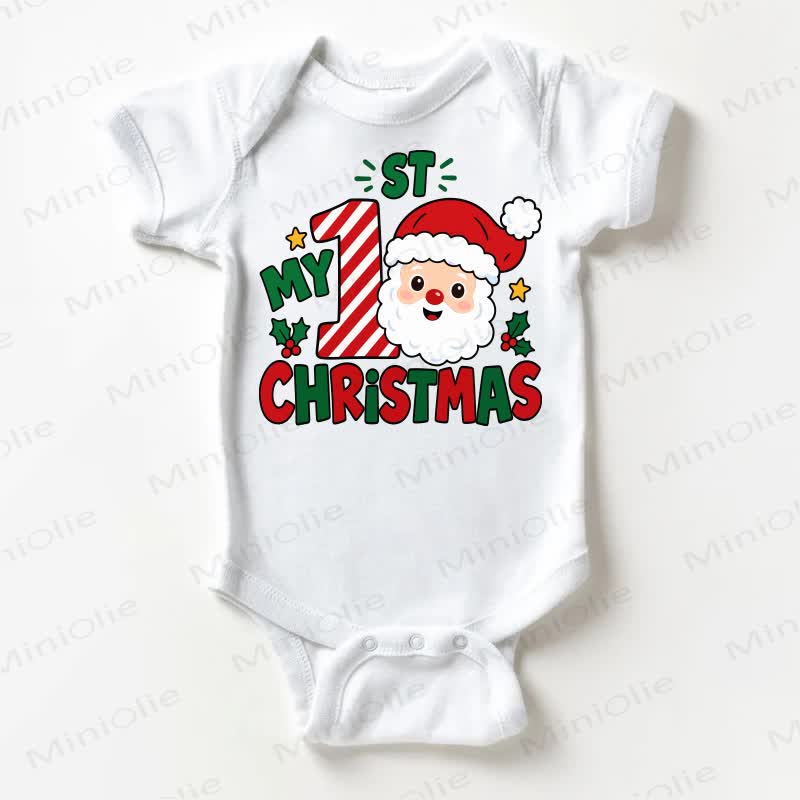 MY 1 ST CHRISTMAS Baby Santa Print White Bodysuit - White - 18-24M - image 1