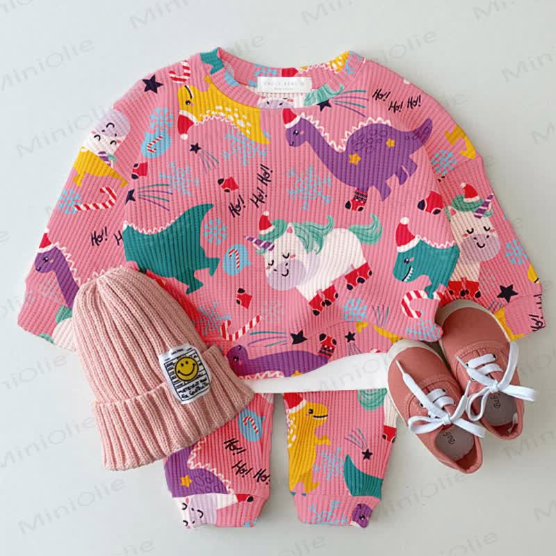 Baby Dinosaur Unicorn Waffle 2-piece Pink Set - Pink - 2-3T - image 1