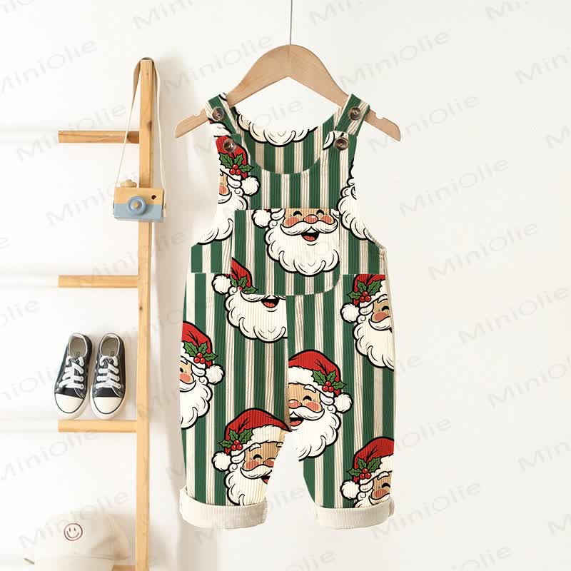 Baby Toddler Christmas Santa Striped Corduroy Overalls - Beige - 3-5T - image 1