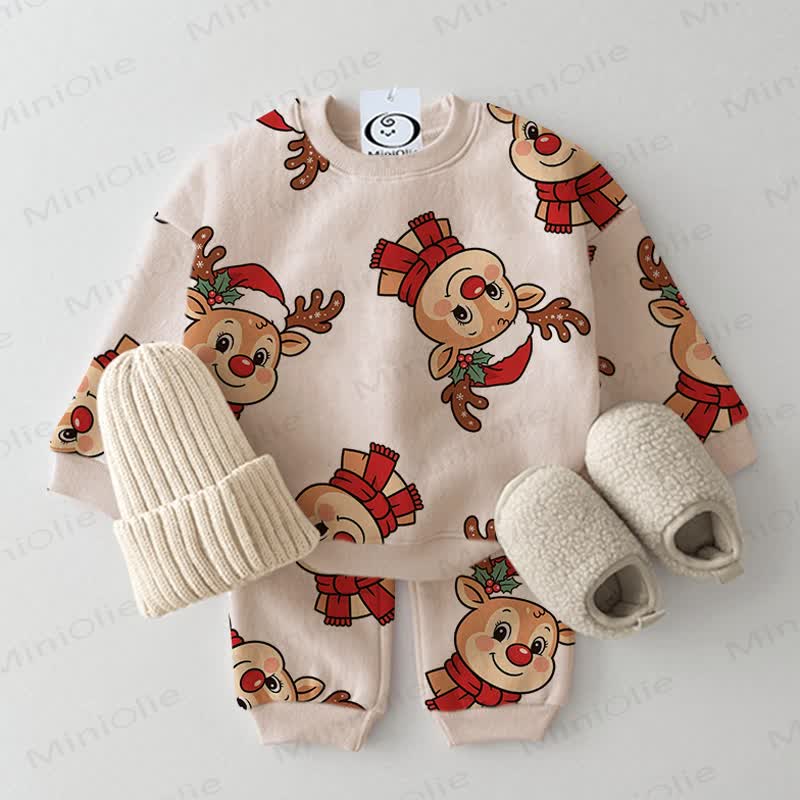Baby 2-piece Christmas Reindeer Beige Set - Beige - 2-3T - image 1