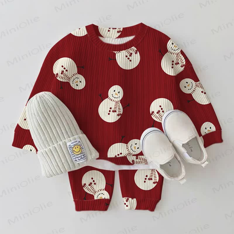 Baby Red Snowman Waffle 2-piece Set - Red - 2-3T - image 1