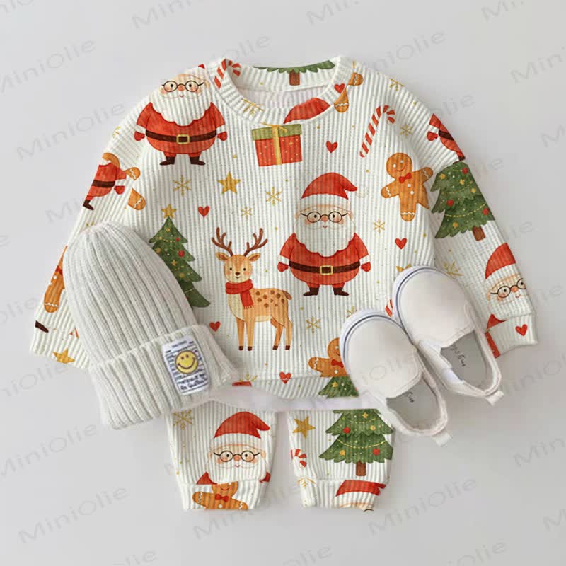 Baby White Christmas Santa Deer Waffle 2-piece Set - White - 2-3T - image 1
