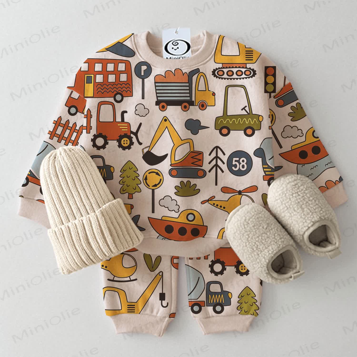 Baby Toddler Car Print 2-piece Beige Set - Beige - 3-5T - image 1