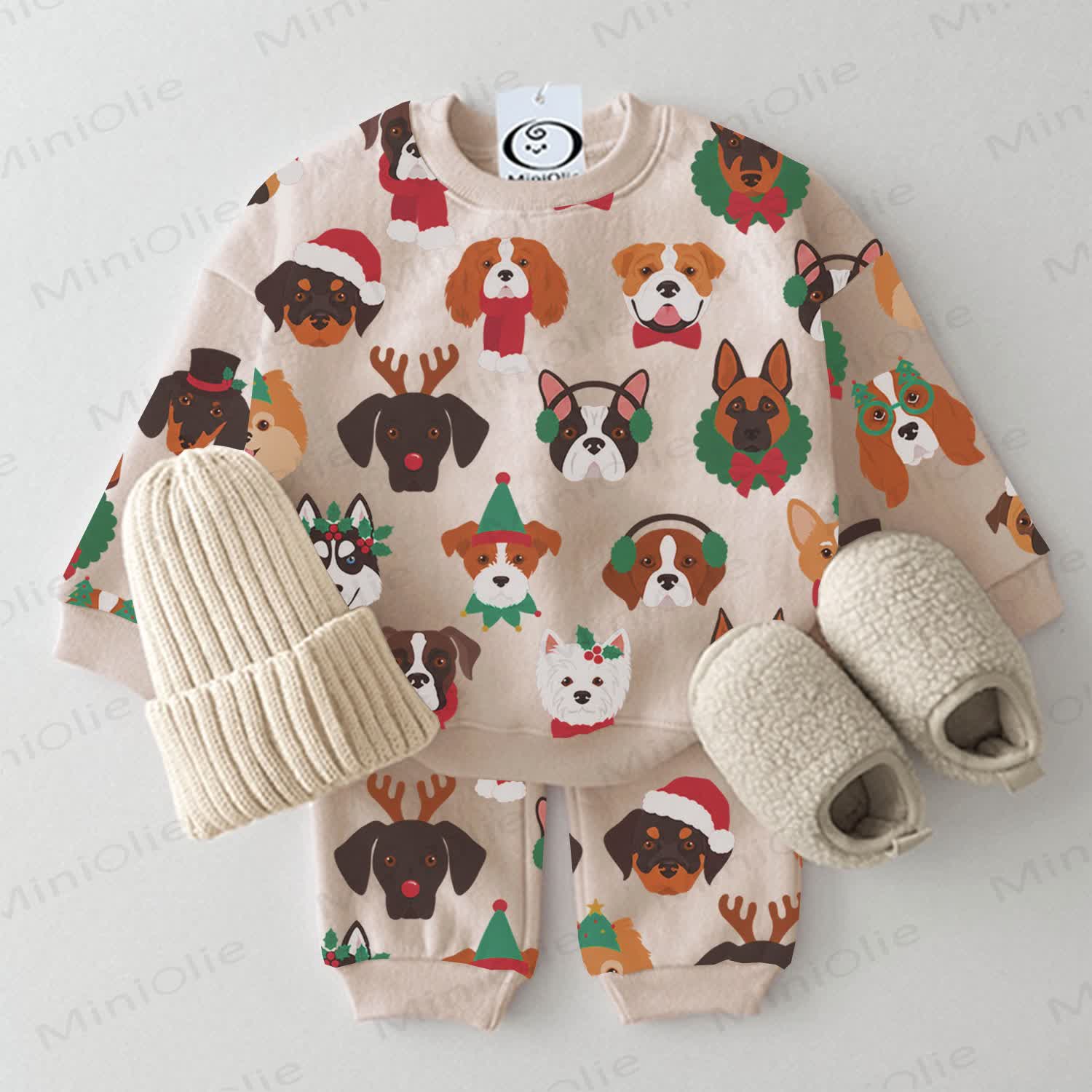 Baby Toddler 2-piece Christmas Dog Beige Set - Beige - 3-5T - image 1