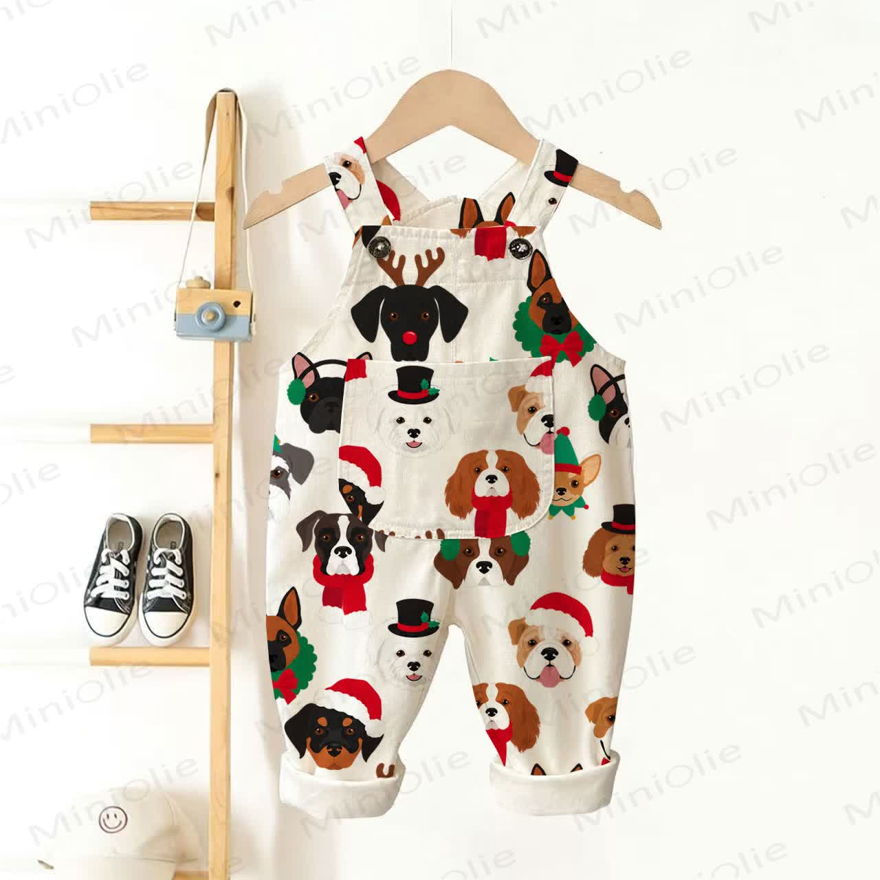 Baby Toddler Christmas Dog Beige Overalls - Beige - 3-5T - image 1