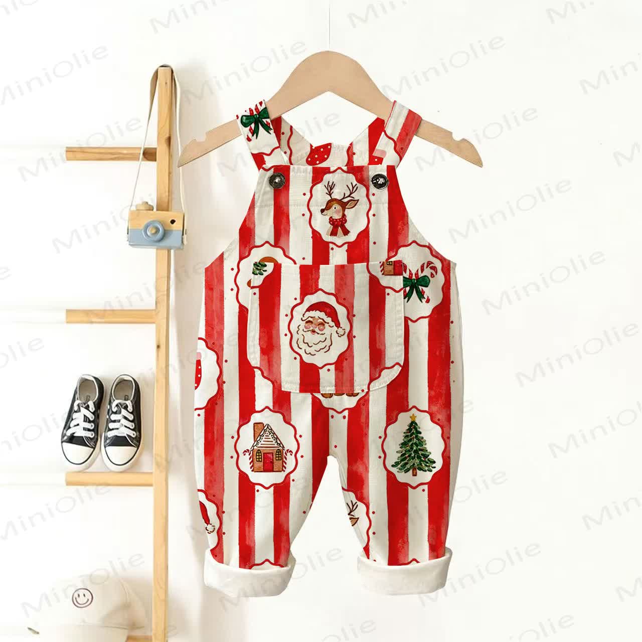 Baby Toddler Christmas Striped Pocket Overalls - White&Red - 3-5T - image 1