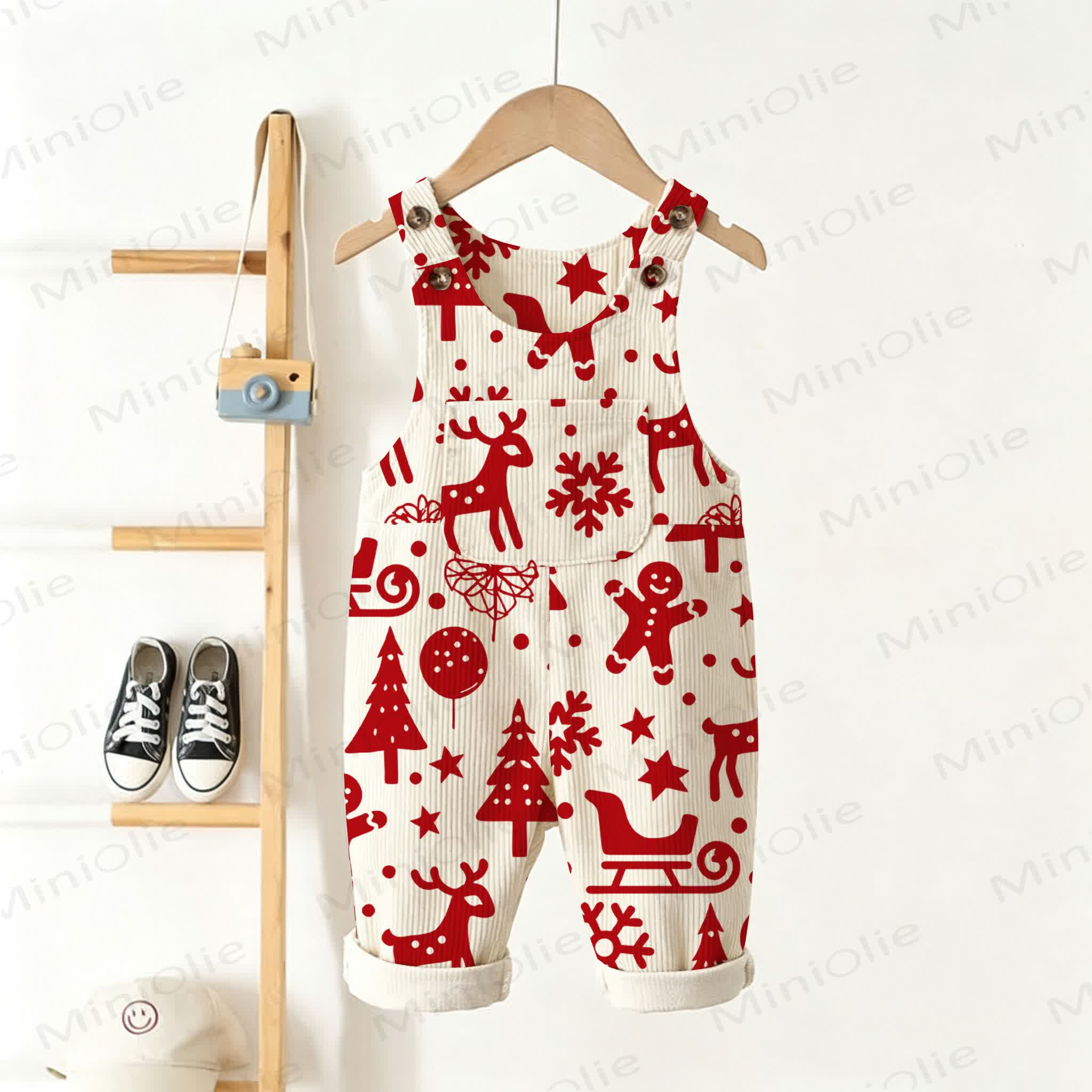 Baby Toddler Christmas Print Beige Overalls - Beige - 3-5T - image 1