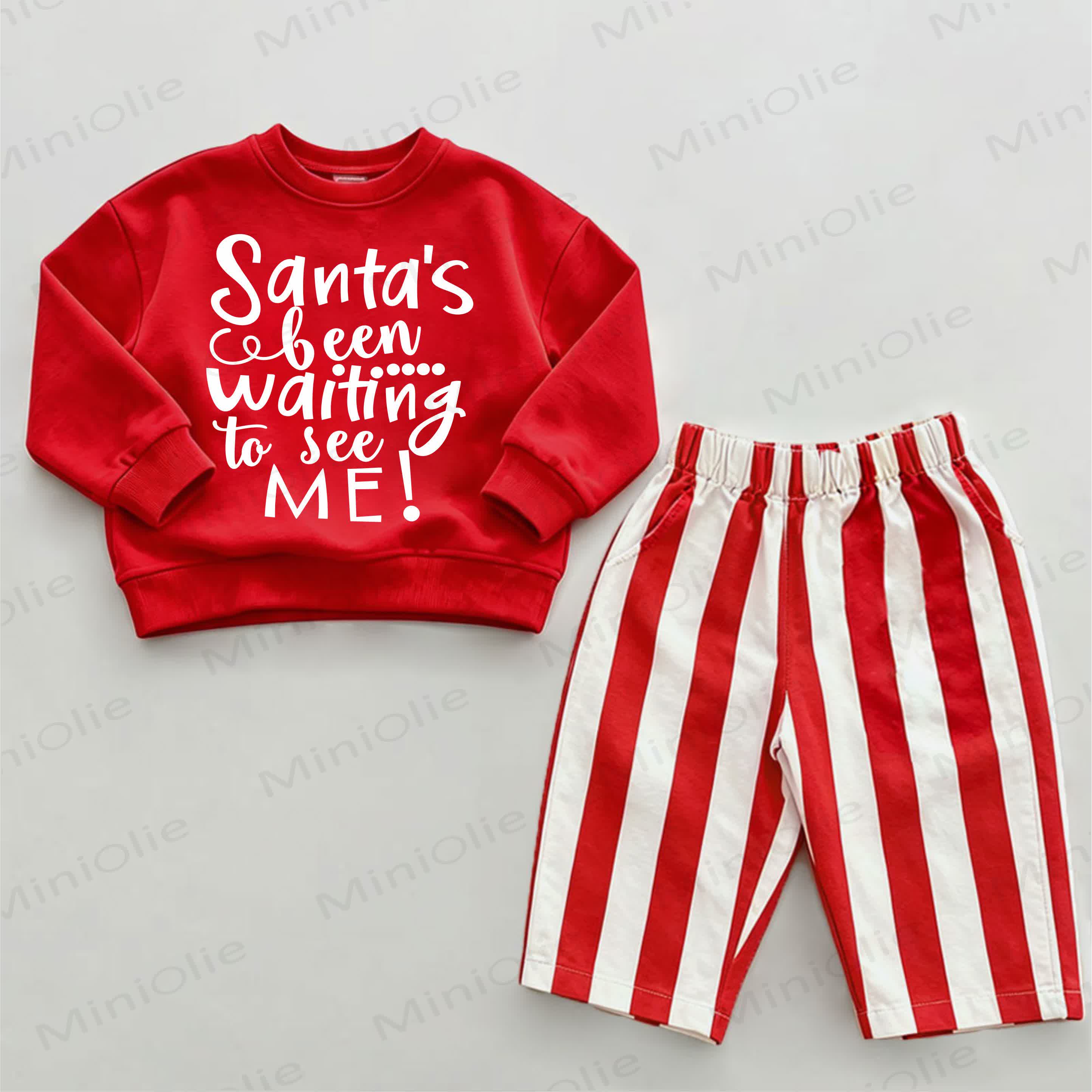 SANTA'S BEEN WAITING TO SEE ME! Baby Red Vertical Striped 2-piece Set - White&Red - 2-3T - image 1