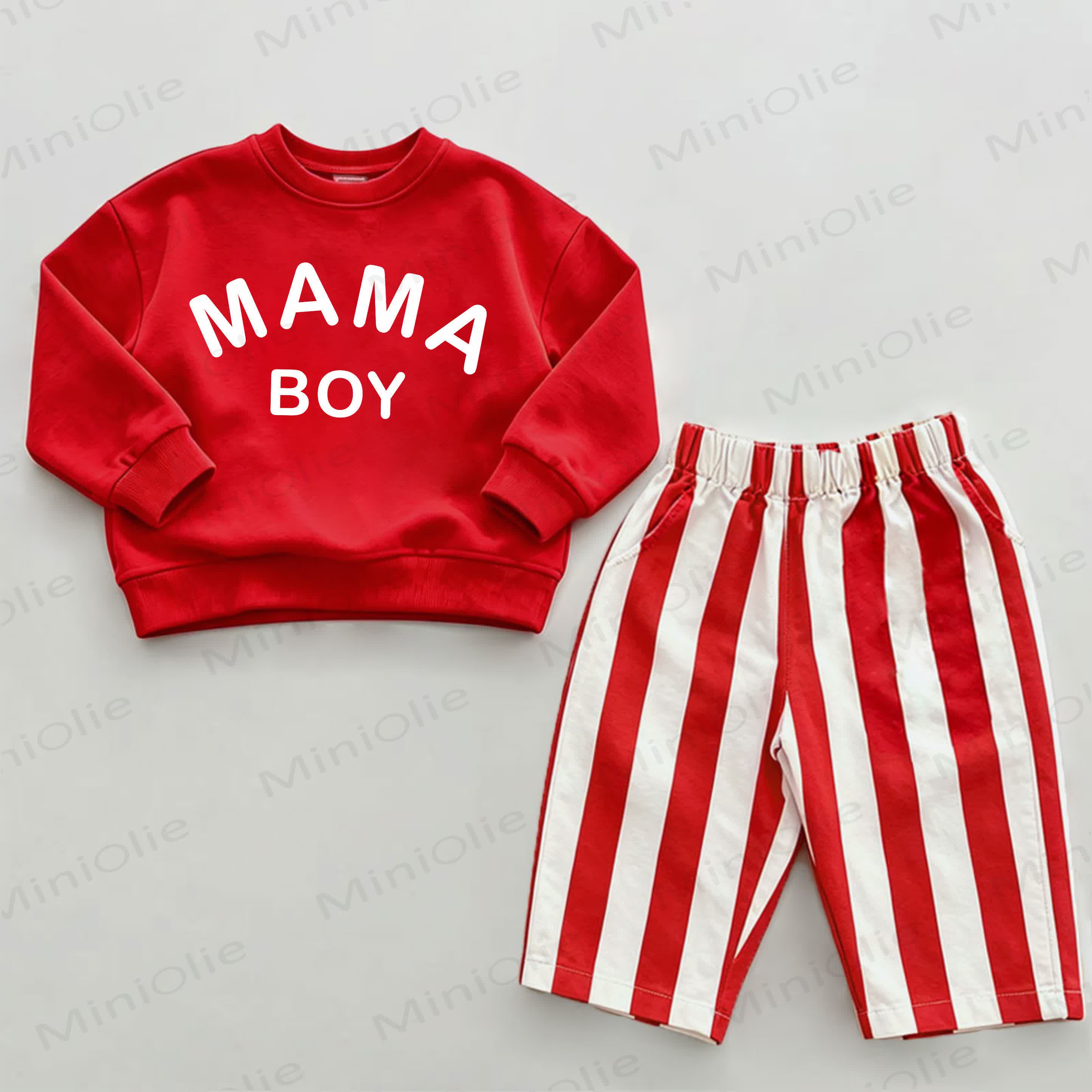 MAMA BOY Baby Red Vertical Striped 2-piece Set - White&Red - 2-3T - image 1