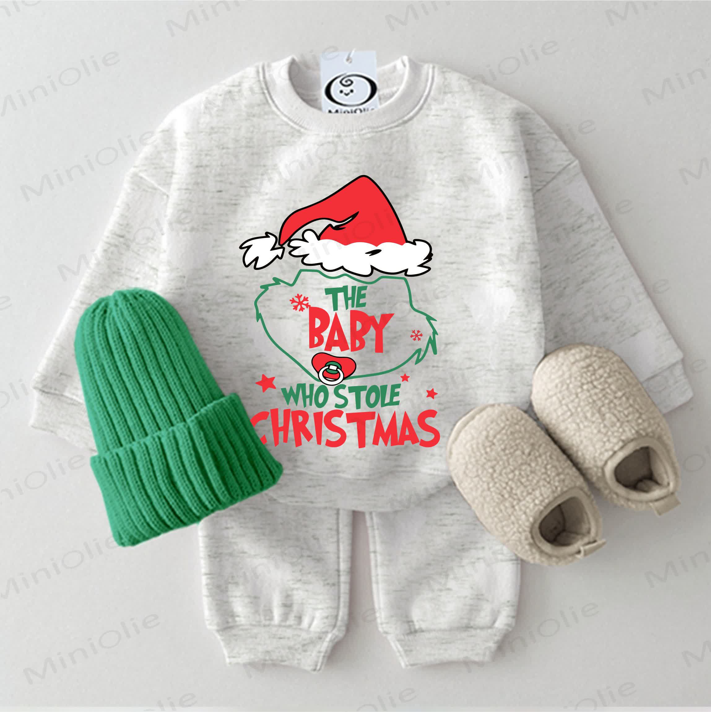 THE BABY WHO STOLE CHRISTMAS Baby Santa Claus Light Grey Sweatshirt 2-piece Set - Light Grey - 2-3T - image 1