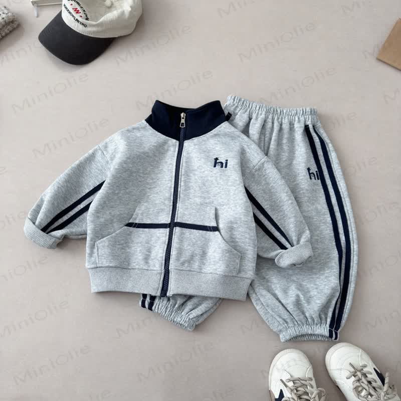 HI Toddler Gray Contrast Zip Jacket and Jogger 2-piece Set - Black - 4-5T - image 2