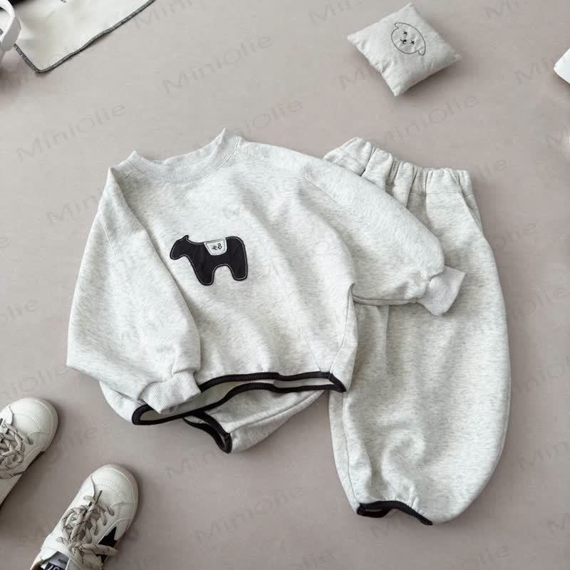 Toddler Puppy Patch Sweatshirt and Harem Pants 2-piece Set - Light Gray - 10-11T - image 2