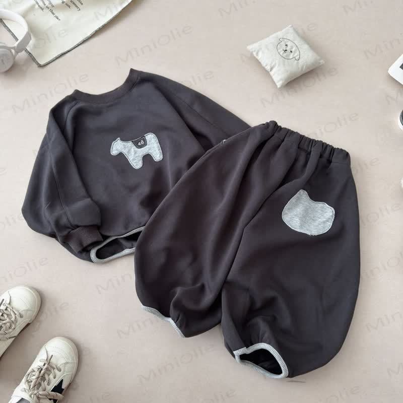 Toddler Puppy Patch Sweatshirt and Harem Pants 2-piece Set - Dark Gray - 10-11T - image 3