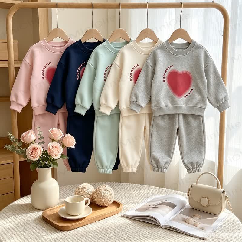 ROMANTIC TOGETHER Toddler Heart Print Sweatshirt and Jogger 2-piece Set - image 1