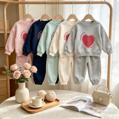 ROMANTIC TOGETHER Toddler Heart Print Sweatshirt and Jogger 2-piece Set - image 1