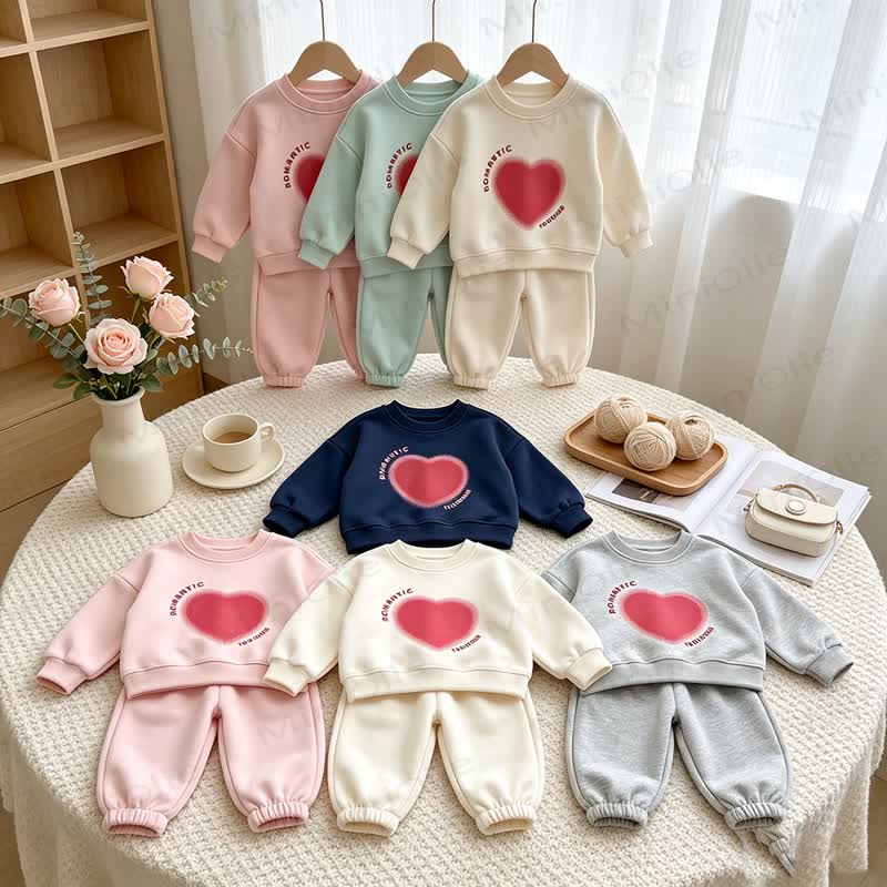 ROMANTIC TOGETHER Toddler Heart Print Sweatshirt and Jogger 2-piece Set - image 9