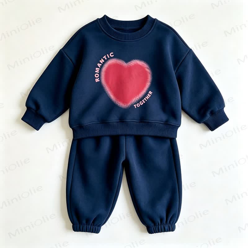 ROMANTIC TOGETHER Toddler Heart Print Sweatshirt and Jogger 2-piece Set - Navy - 8-10T - image 2