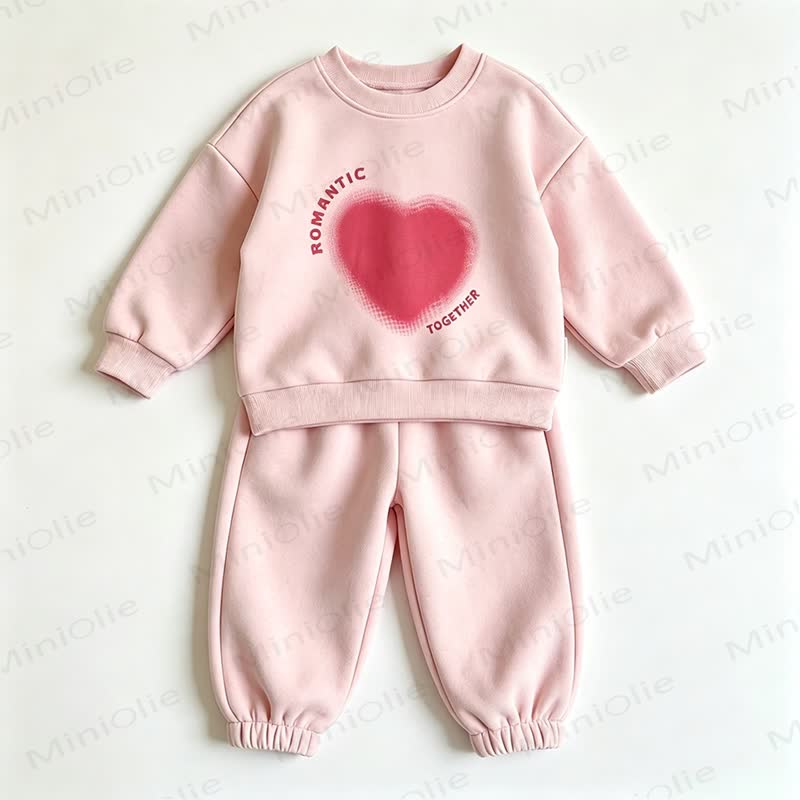 ROMANTIC TOGETHER Toddler Heart Print Sweatshirt and Jogger 2-piece Set - Pink - 8-10T - image 3